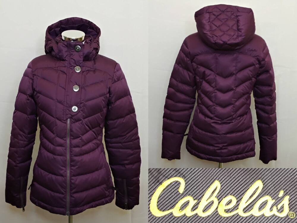 Cabela's Down Puffer Jacket Women's S Purple Faux Fur Lining Hooded #J4933